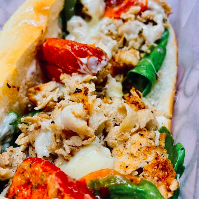Chicken Cheese Steak Florentine Sandwich.